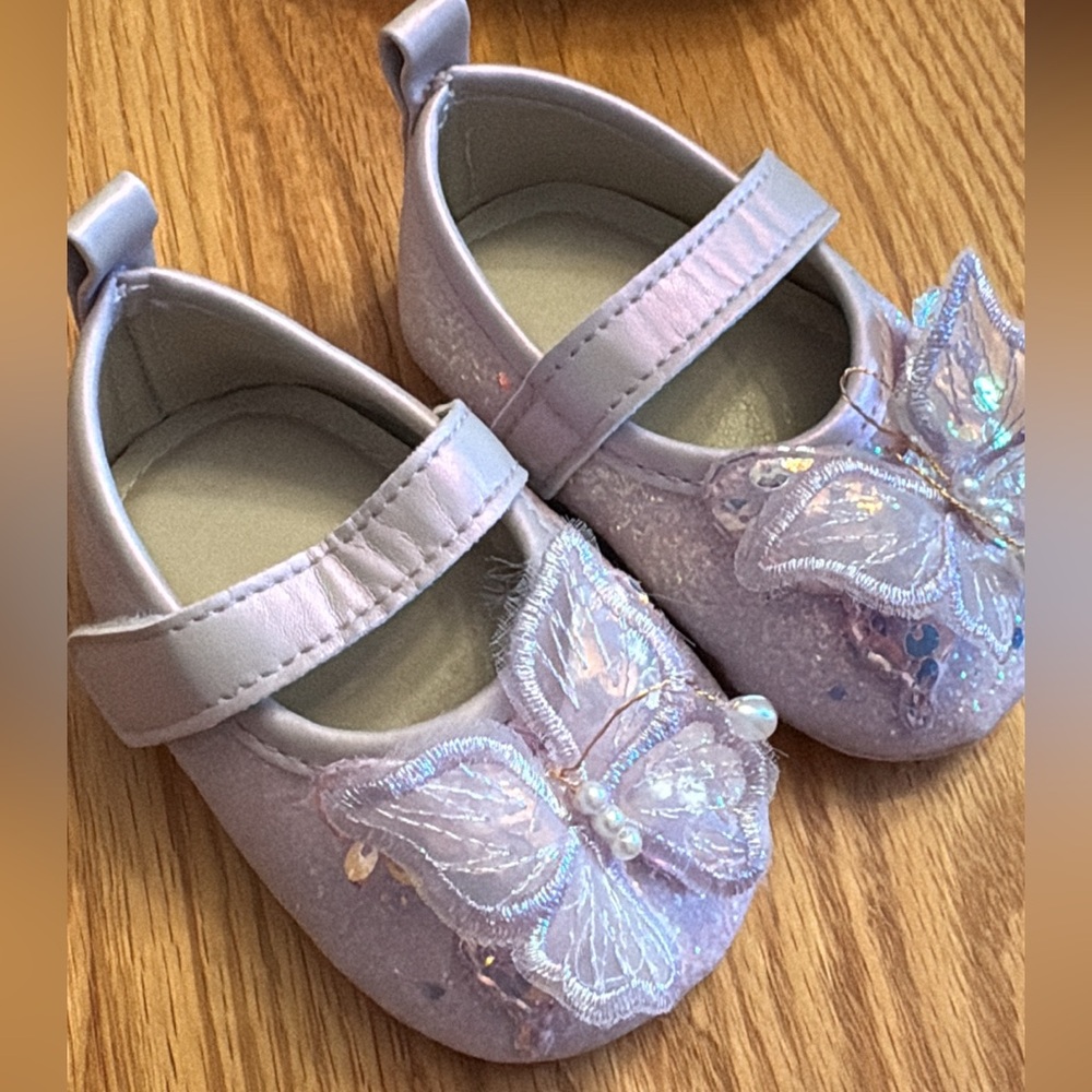 Amazon Purple Butterfly Shoes - 6 months EUC